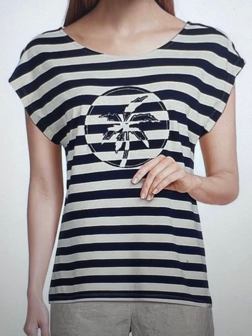 Tommy Bahama Island Navy Seaport Stripe Palm Embellished Tee Shirt M NWT